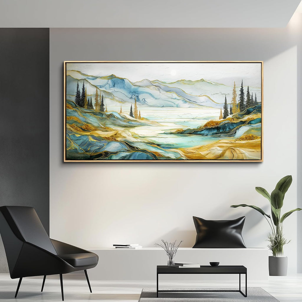JUDASJART Canvas Wall Art For Bedroom Large Wall Decorations For Living Room Modern Office Wall Decor Abstract Mountain Painting Landscape Watercolour Pictures Artworks Home Decor Wood Framed
