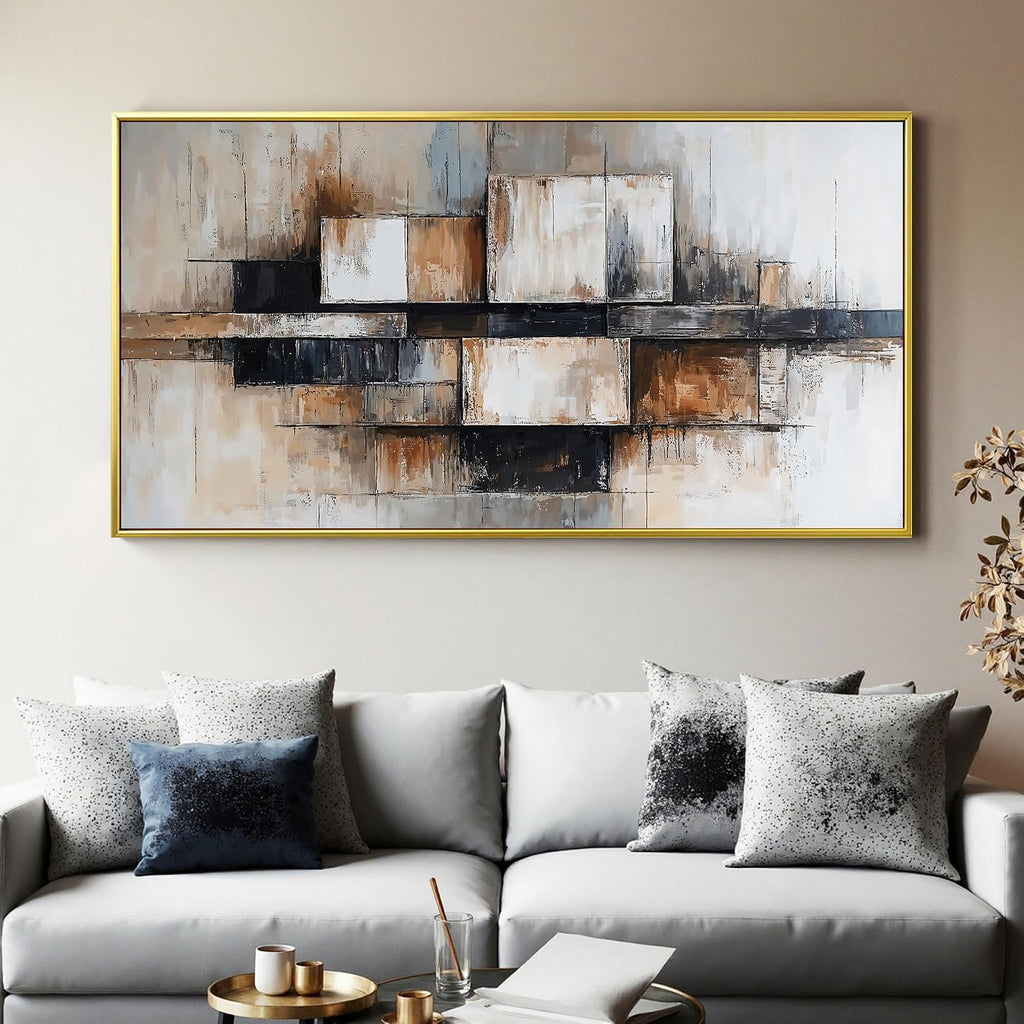 Modern Abstract Geometric Oversized Wall Art Decor For Living Room Modern Abstract Beige And Black Wall Art Geometric Decorations Prints Wall Art For Bedroom And Office Gold Frame Wall Decor 29 X 58In