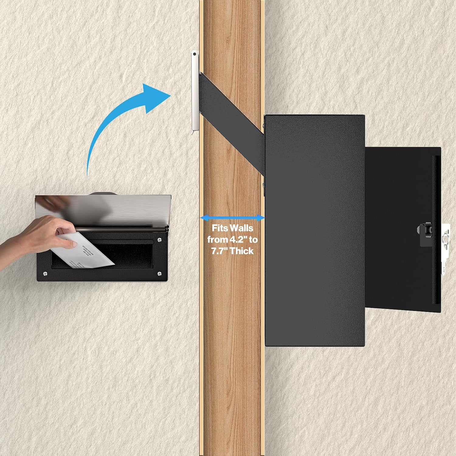 Through-The-Wall Drop Box with Rainproof Cover | Heavy Duty Through Wall Mailbox with 10-Inch Adjustable Chute | Rainproof Locking Drop Safe for Mail, Rent, Checks, Cash, and Keys