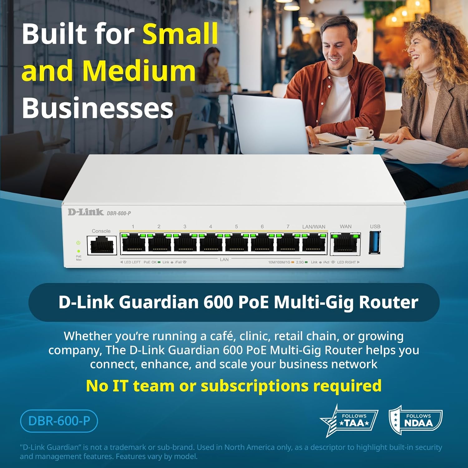 D-Link Guardian 600 PoE Multi-Gig Business Router (DBR-600-P), Premium Router with Multi-WAN Failover, SPI Firewall, 8X 2.5GbE PoE+ LAN, VPN