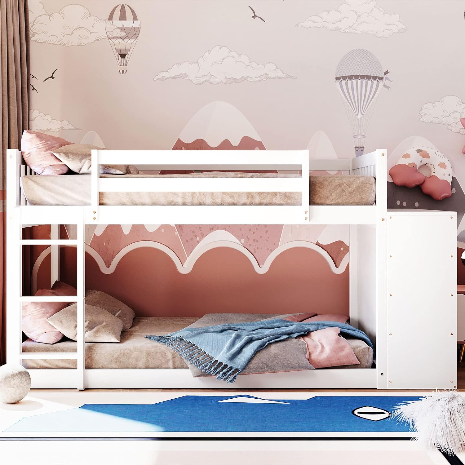 Twin-Over-Twin Size Bunk Bed, Bedroom Furniture Pine Wood Bed Frame with Storage Drawers and Open Shelves, Drawers and Shelves Set Can Be Moved, for Kids & Teens (White)
