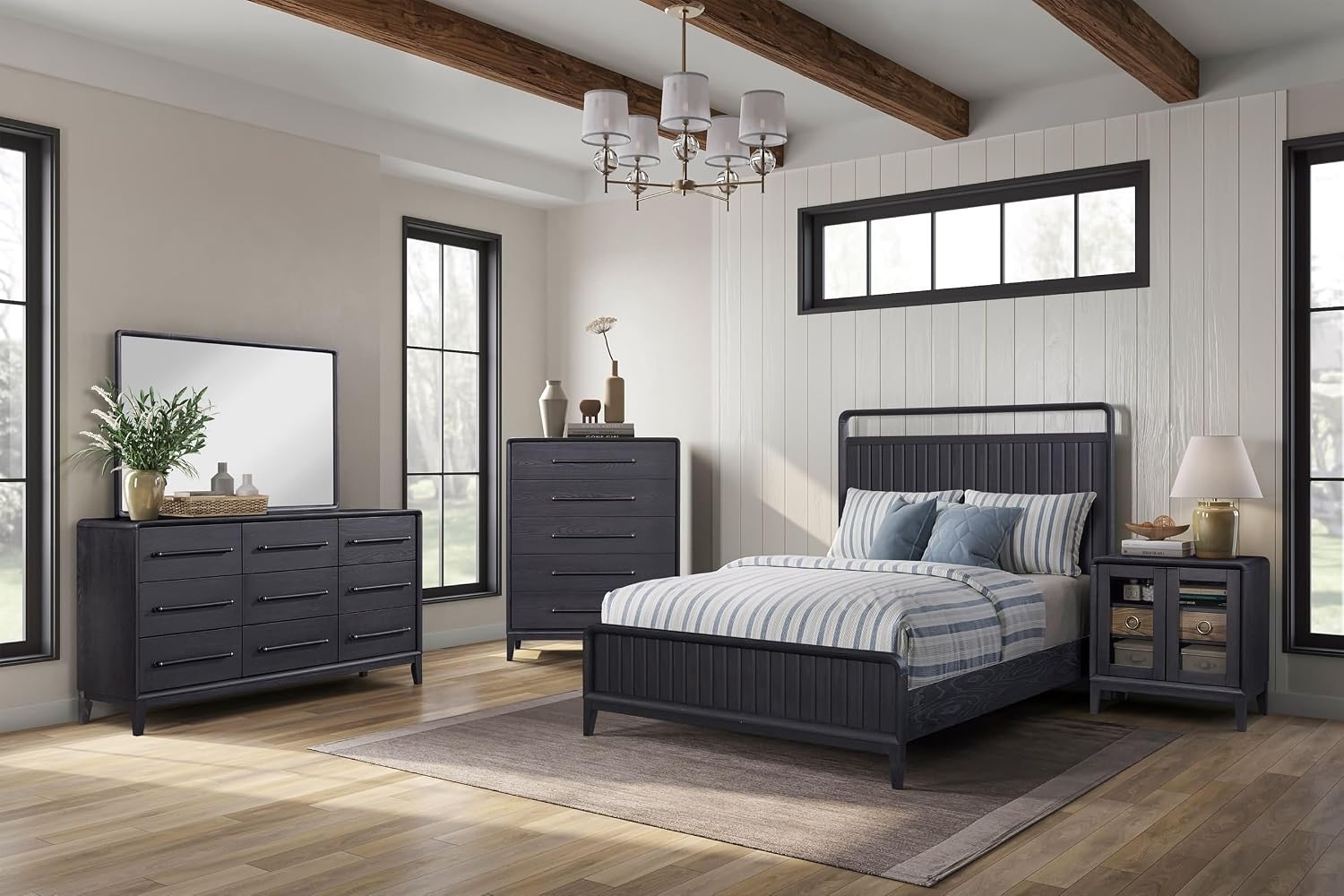 Boho Bed Frame Set Queen, Black Bed Frame Base Solid Wood MDF 86' L x 63.25' W x60 H