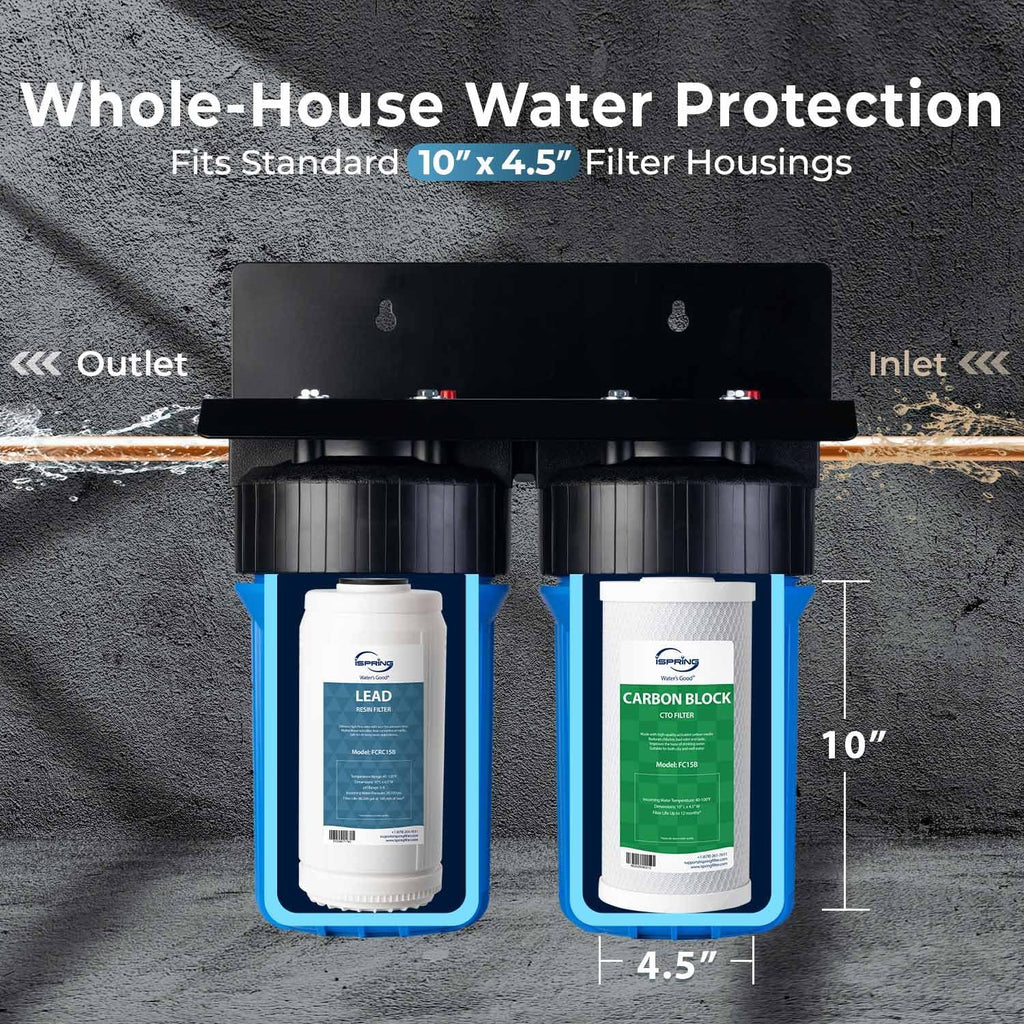 iSpring F2WGB21BPB Whole House 4.5'x10' Water Filtration CTO Carbon Block and Lead Reducing Water Filter Replacement Cartridge Pack Set