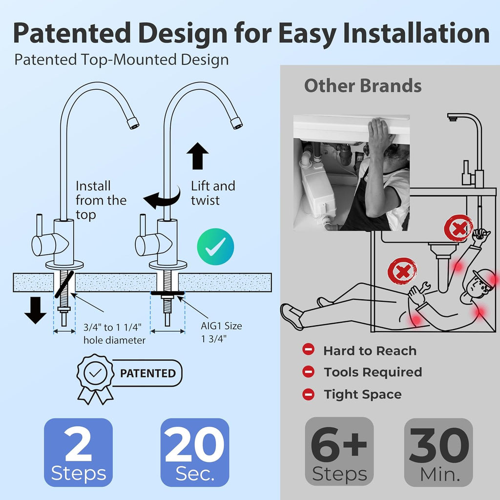iSpring CUA4-BLK 0.01 Micron Ultra Filtration Under Sink Water Filter System, High Capacity Tankless 4-Stage Ultrafiltration Water Filter, Removes 99.99% Contaminants, Quick Filter Change with Faucet