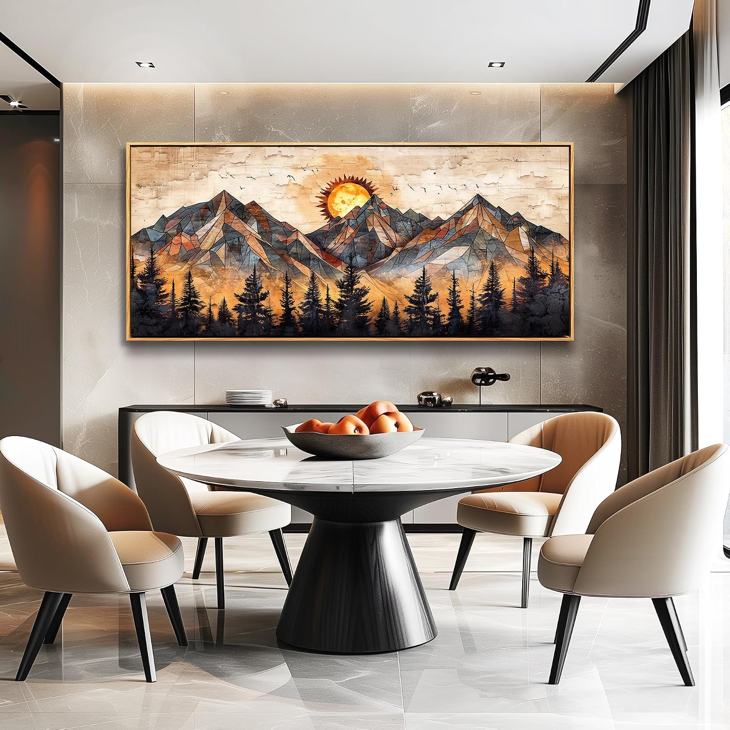 ZUITINGHUA Wood Framed Wall Art For Living Room Canvas Wall Decor For Bedroom Office Decorations Abstract Boho Paintings Mountain Landscape Pictures Modern Home Decor Artwork 32x72 In