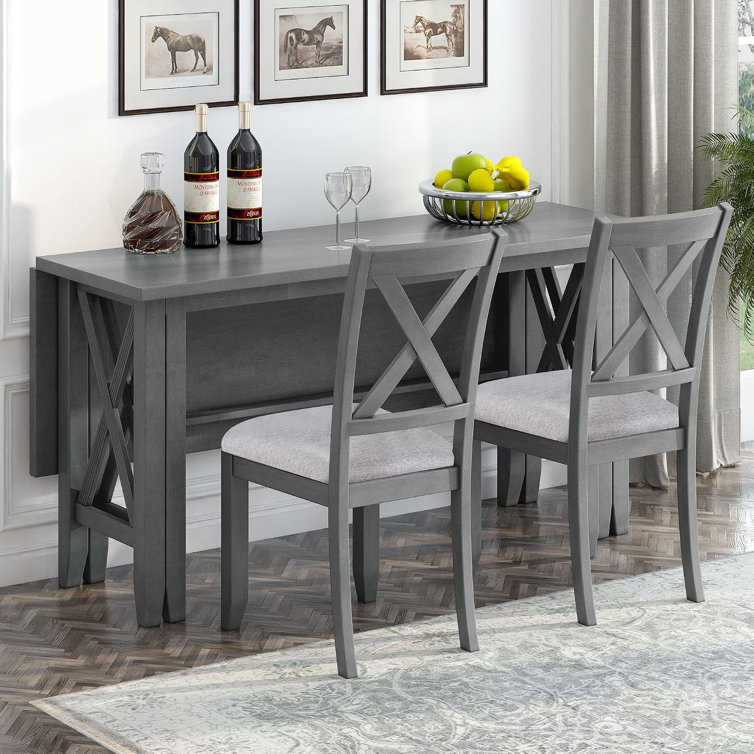 LUMISOL Foldable Kitchen Table Set with Bench and Chairs for 6, 6 Piece Dining Room Table Set with Upholstered Seating and Folding Table