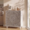 COSIEST 32' W Sideboard Buffet Cabinet with Storage, Accent Cabinet with 2 Push-to-Open Magnetic Doors, Vintage MDF Buffet Table for Living Room, Kitchen, Hallway (Gray,Flower Pattern)