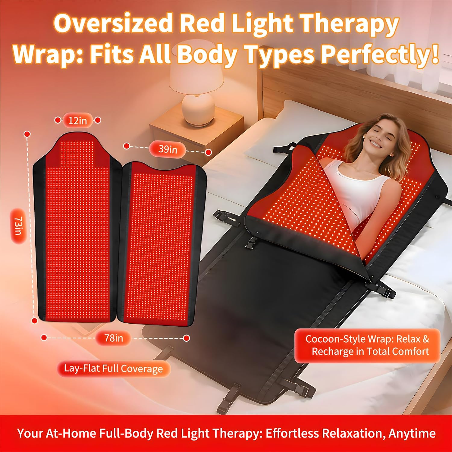 Full Body Red Light Therapy Mat with 3207 LEDs, 3-in-1 660nm & 850nm TPU Infrared Light Blanket, 74.8' x 36' Foldable Therapy Pad with Timer Controller Pulse Modes for Home Use 260W