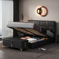 Queen Size Lift Up Storage Bed with Storage Ottoman, Queen Bed Frame with Tufted Headboard/Hydraulic Storage, 2-Pieces Queen Bedroom Sets, Easy Assembly, Pink(Black with Gold,Queen with Bench)