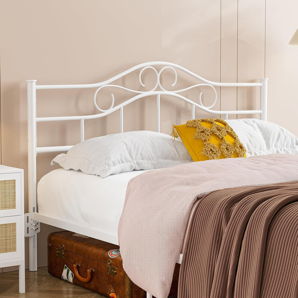 IKIFLY Metal Queen Size Headboard, Adjustable Height, Steel Curved Queen Headboard Only for Bedroom, Farmhouse Scrollwork Design, Attach Frame, Easy Assembly, White