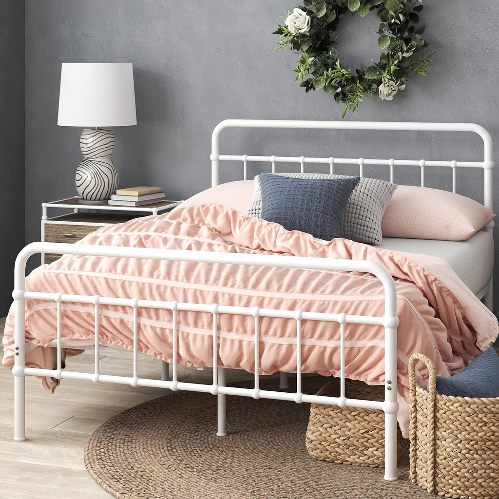 Zinus Florence Metal Platform Bed Frame, Mattress Foundation, No Box Spring Needed, Easy Assembly, White, Twin