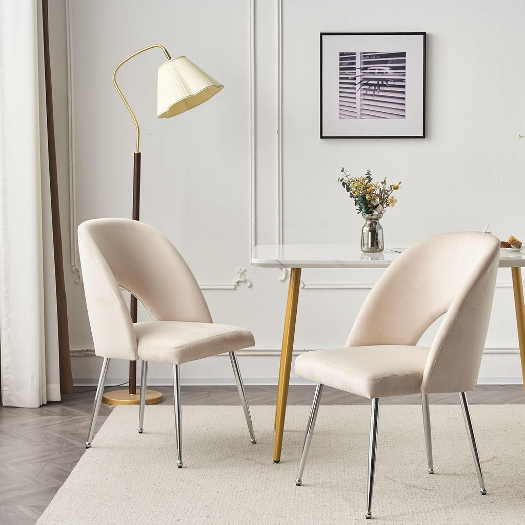 Luxury Velvet Swivel Dining Chairs Set of 2 Beige Chairs for Living Room or Bedroom Single Light Luxury Design Metal Legs Elegant Furniture for Home Décor (Beige Set of 2)