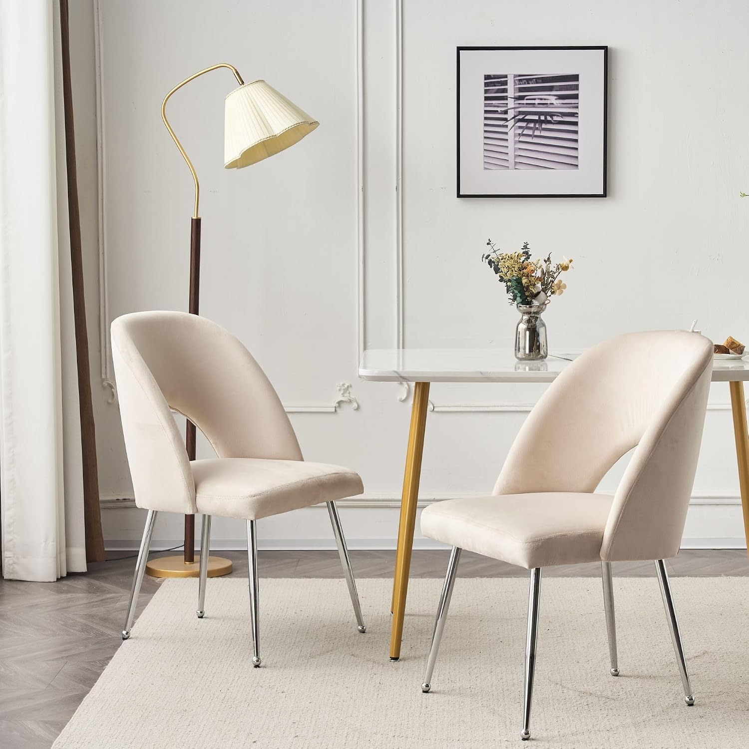 Luxury Velvet Swivel Dining Chairs Set of 2 Beige Chairs for Living Room or Bedroom Single Light Luxury Design Metal Legs Elegant Furniture for Home Décor (Beige Set of 2)