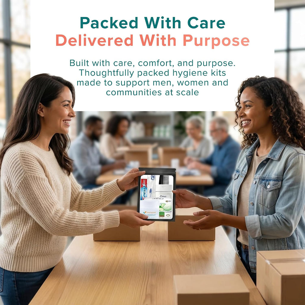 Assemble Your Own Hygiene Kit, Bulk Hygiene Essentials, Travel Size Toiletries Set with Comb, Toothbrush, Toothpaste, Shampoo, Deodorant, Bag and More (100 Pack)