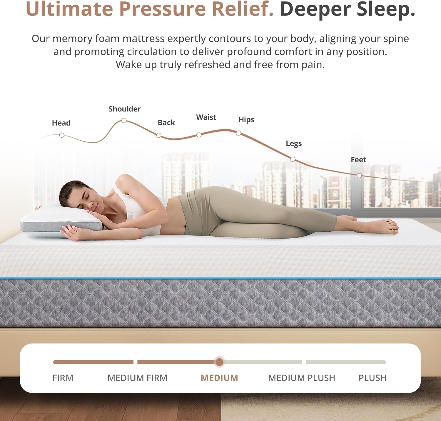 MLILY 14 Inch Twin XL Memory Foam Mattress, Fiberglass Free Mattress Bed in a Box, Gel Medium Firm Mattress, CertiPUR-US Certified, 38'x80'x14', White