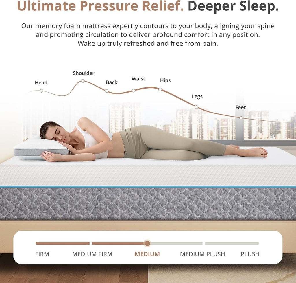 MLILY 14 Inch California King Memory Foam Mattress, Fiberglass Free Mattress Bed in a Box, Gel Medium Firm Mattress, CertiPUR-US Certified, 72'x84'x14', White