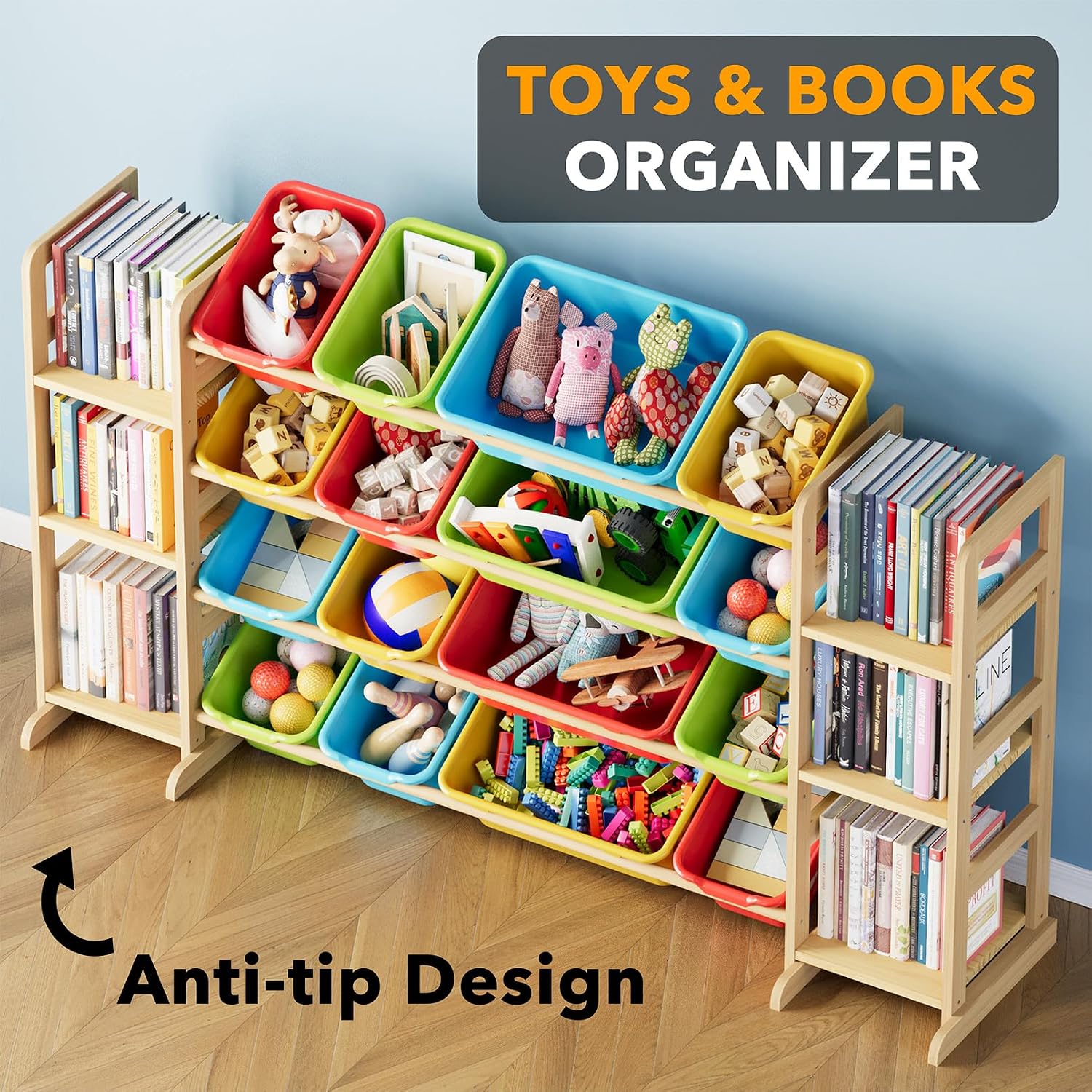 SpaceAid Toy Storage Organizer with 6 Shelves and 16 Bins, Toy Organizers Storage Bookshelf, Kids Bin Shelf Toys Box Bookcase for Bedroom Playroom Organization Room Decor, Multi-Colored