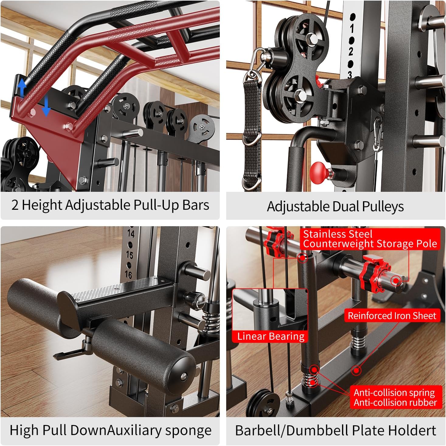 Multi-Purpose Squat Rack,Smith Machine Weight Rack Set with Cable Crossover System, Home Gym Power Racks, Power Racks and Packages