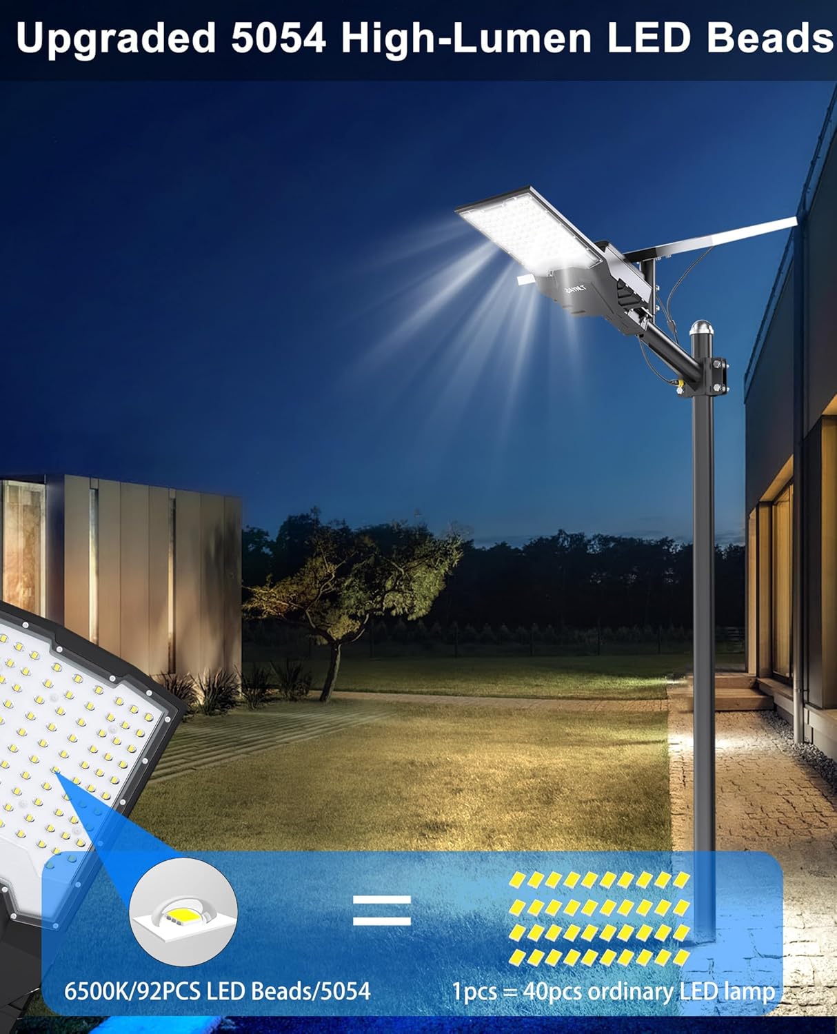 JAYNLT X-13000W Solar Street Lights Outdoor,6500K Ultra-Large Parking Lot Lights Commercial Dusk to Dawn,IP67 Industrial Grade Waterproof Solar Power Flood Security Lamps for Farm,Backyard