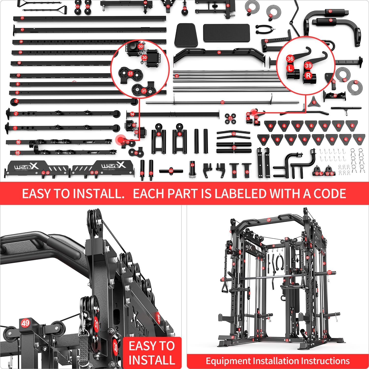 Multi-Purpose Squat Rack,Smith Machine Weight Rack Set with Cable Crossover System, Home Gym Power Racks, Power Racks and Packages