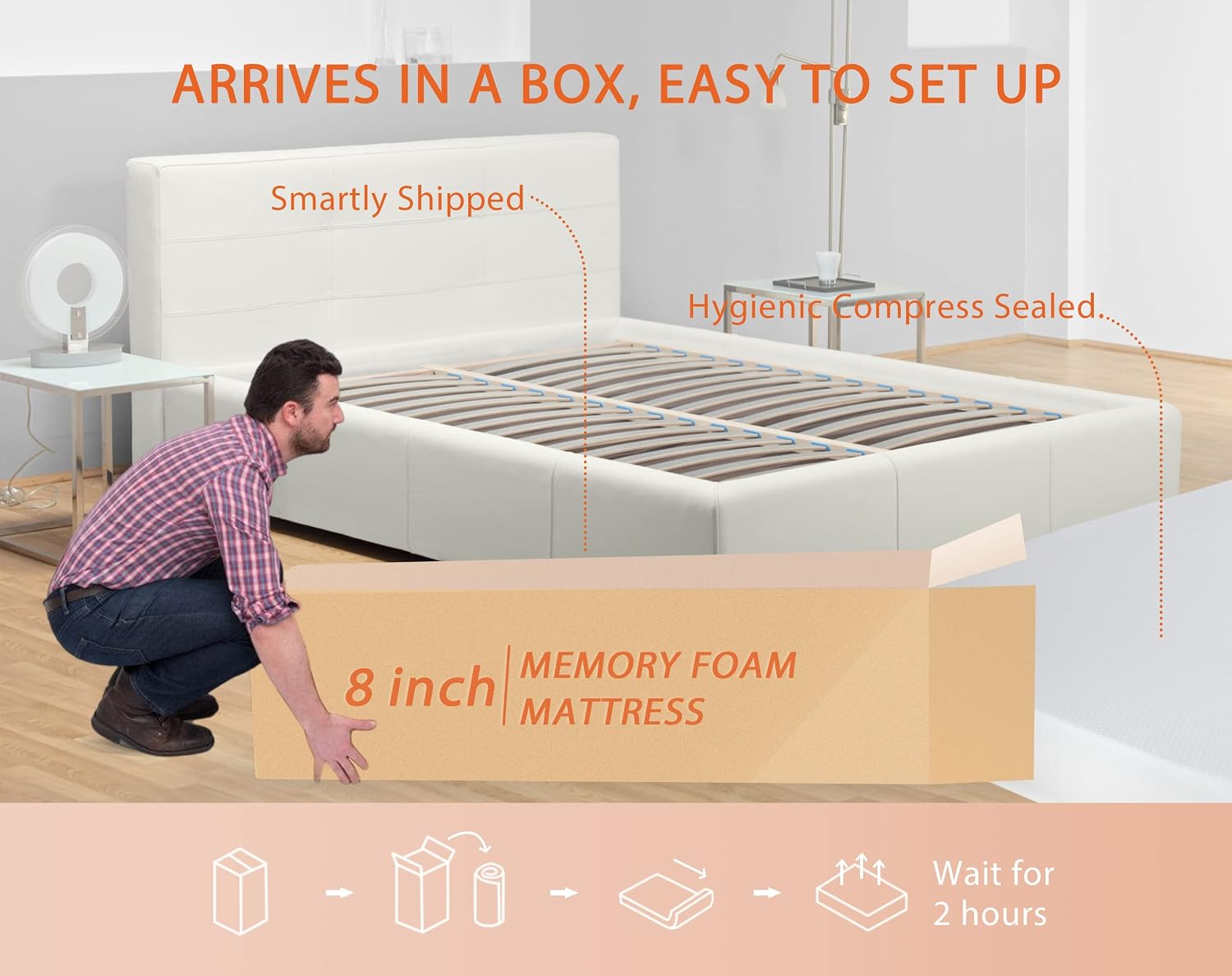 MKDLUFEI 8 Inch Queen Mattress,Memory Foam Mattress Queen,Breathable Cool Gel Mattress Medium Firm Queen Mattress and Box Spring Set,Queen Bed Mattress Gel Memory Foam Mattress for Back Pain,White
