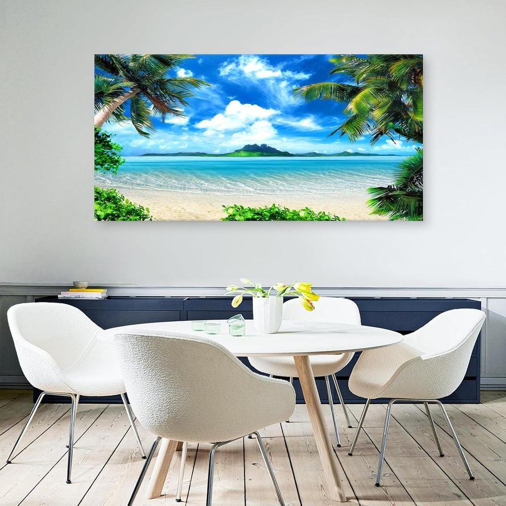 DZL Art S72798 Canvas Wall Art Ocean Waves Coconut Trees on Sands Beach Seascape Scenery Painting Nature Picture for Bedroom Home Office Wall Decor