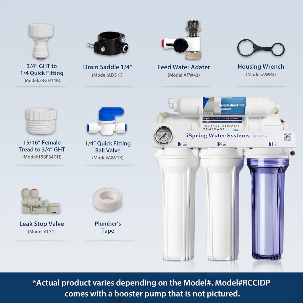 iSpring RCC1D Tankless RO/DI System, 5 Stage De-ionization Reverse Osmosis Water Filter System, 150 GPD Tankless RO Water Filter System for Aquarium with DI Water Filter