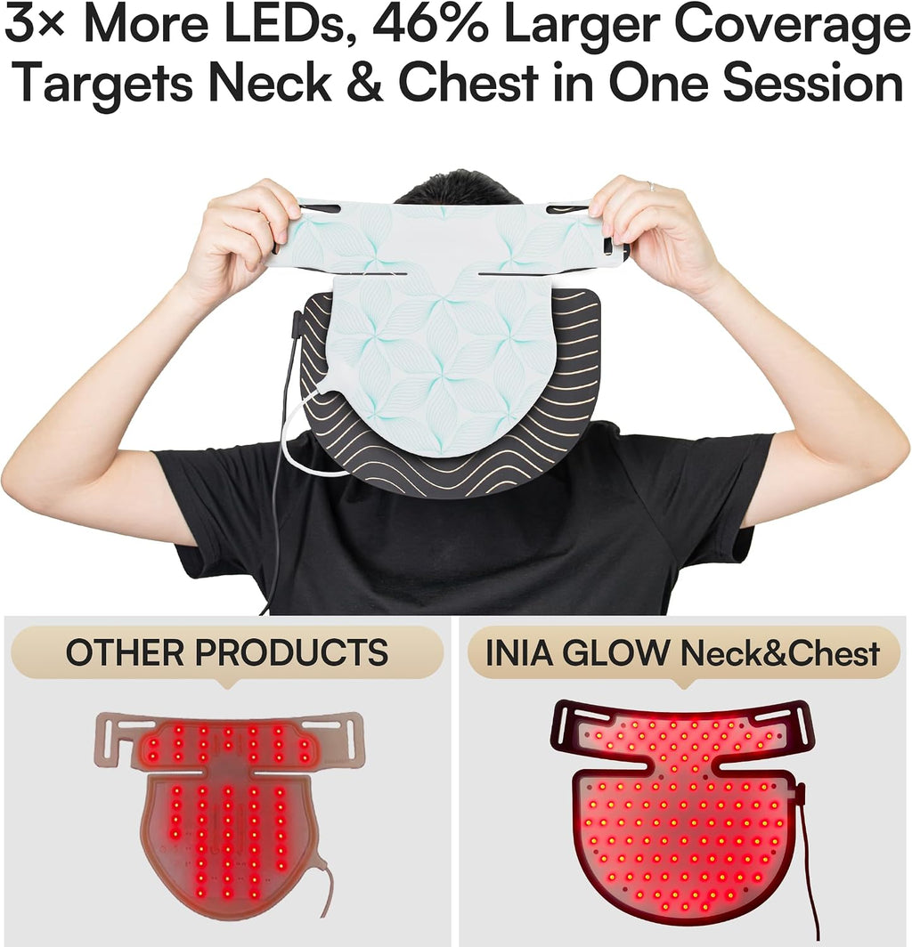 INIA Red Light Therapy Mask for Neck & Décolleté – 850nm NIR + 3 Light Modes for Anti-Aging, Firming & Radiant Glow – Red Light Skincare Device with 2600mAh Rechargeable Controller, 228 LED Chips