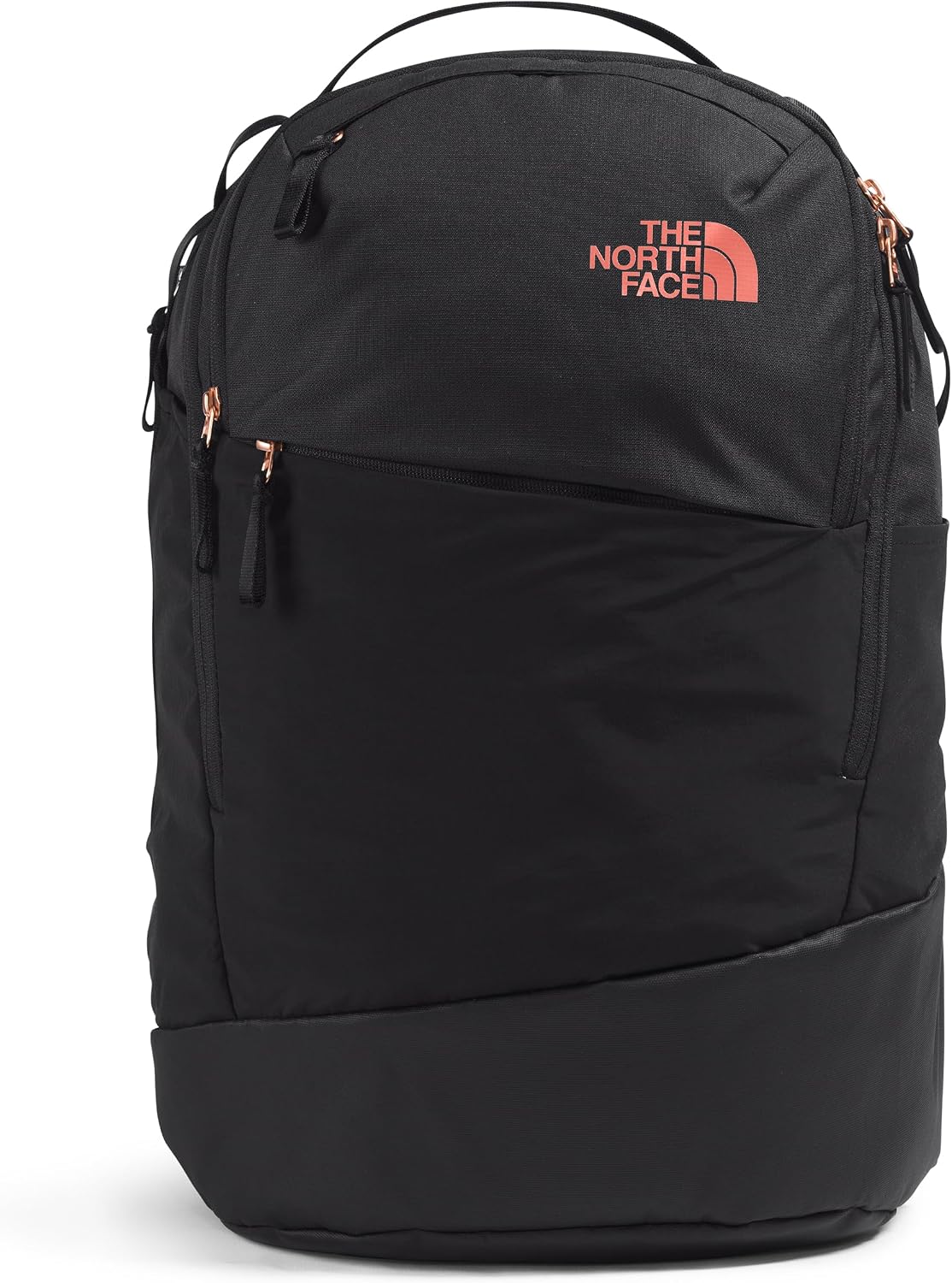 The North Face Women's Isabella Transit Backpack | Commuter Travel Bag with 16' Laptop Sleeve, Water-Repellent Finish, Women-Specific Fit, TNF Black Light Heather/Burnt Coral Metallic-NPF, One Size