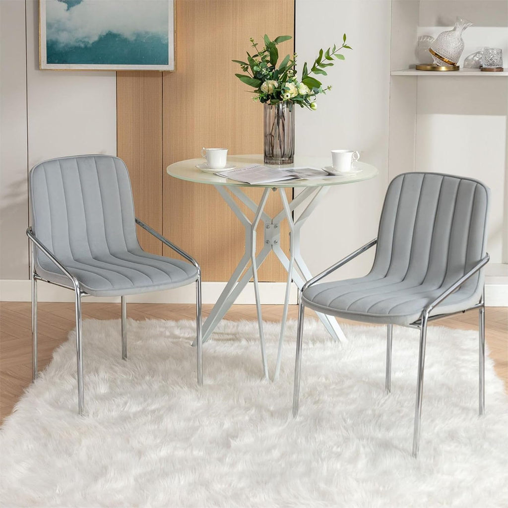 Luxury Velvet Dining Chairs with Swivel Function and Metal Legs Set of 2 (Grey + Black) Ideal for Living Room or Bedroom (Classic Style Set of 6)