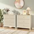 Fluted 3 Drawer Dresser Set of 2, Small Dresser Nightstand for Bedroom, Modern Wood Chest of Drawers, Wooden Dresser Nightstand with Paint Design for Closet, Hallway, Entryway, Beige
