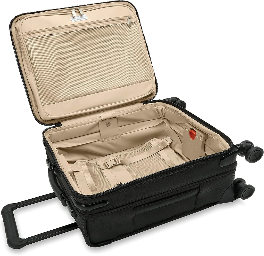 Briggs & Riley Compact 19' Carry-On Expandable Spinner - Carry On Luggage for Travel, Suitcases with Wheels, Softside Rolling Bag for Men & Women, Garment Panels - Baseline Collection, Black