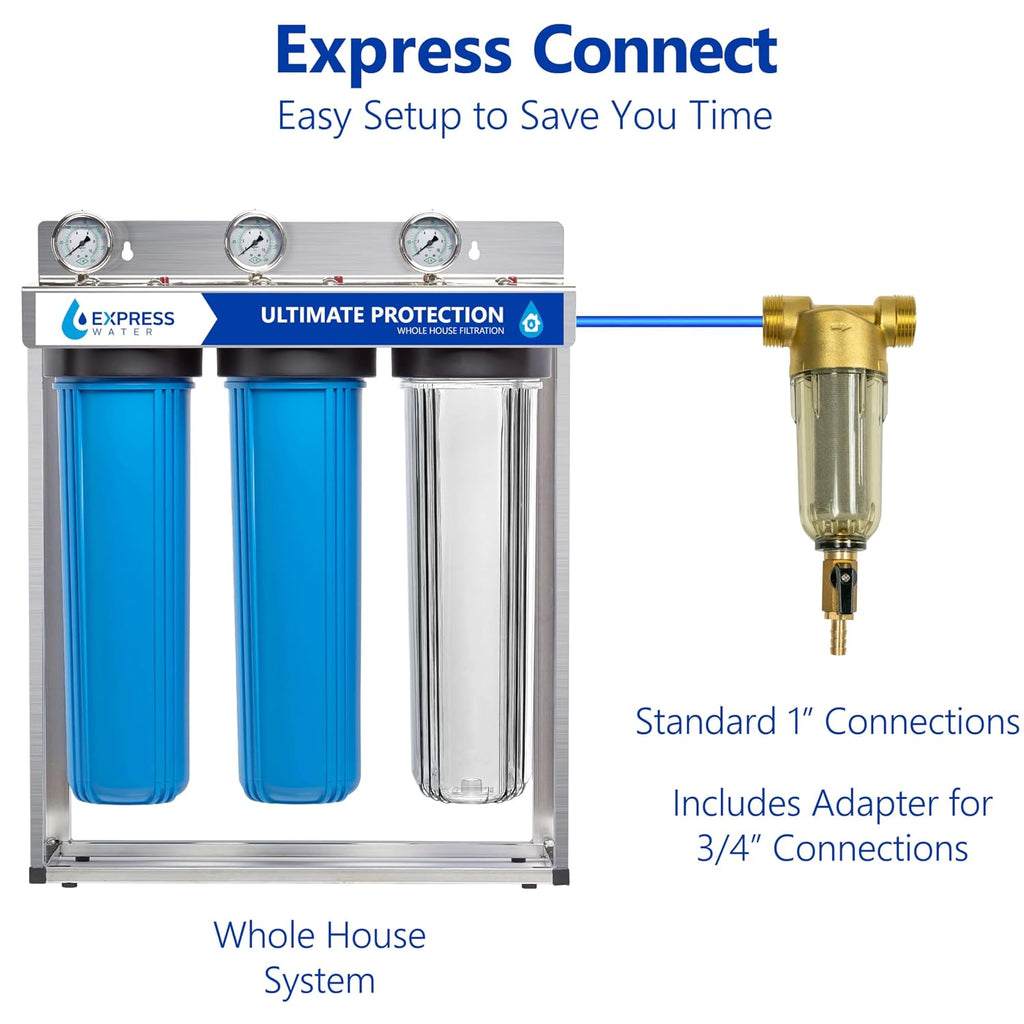Express Water Whole House Water Filter System | Ultimate Protection | 3 Stage Water Purifier Whole Home, Heavy Metal + Anti-Scale Filters, High Reduction in Scale, Chlorine, PFAs, Lead, Arsenic & more
