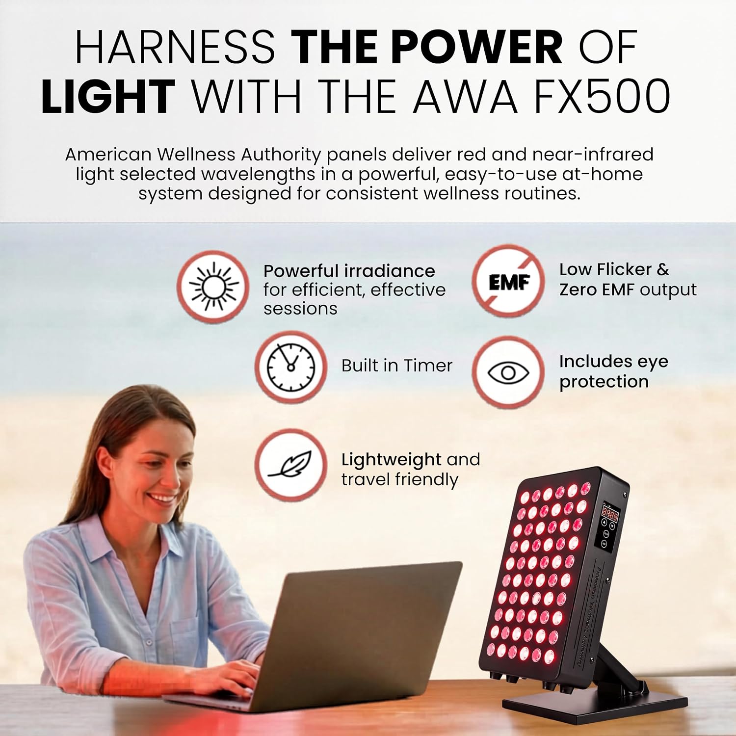FSA Red Light Therapy for Body & Face - 660nm & 850nm Near Infrared Red Light Therapy Panel for Skin, Muscles & Recovery – Full-Body LED Light Therapy Device with Stand HSA