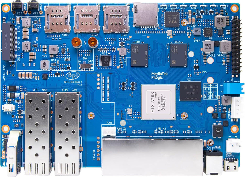 Banana Pi BPI-R4 WiFi 7 Wireless Dual-Band WiFi Router Board OpenWRT, with MediaTek MT7988A (Filogic 880) SoC, Support 2X 10GbE SFP and 4X GbE Gigabit Ethernet for NAS Smart Home Gateway (Bundle2)