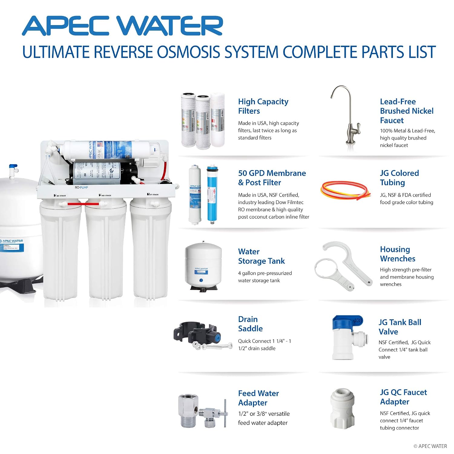 APEC Water Systems RO-PUMP-120V Top Tier Ultra Safe Reverse Osmosis Drinking Water Filtration System with US Made Booster Pump