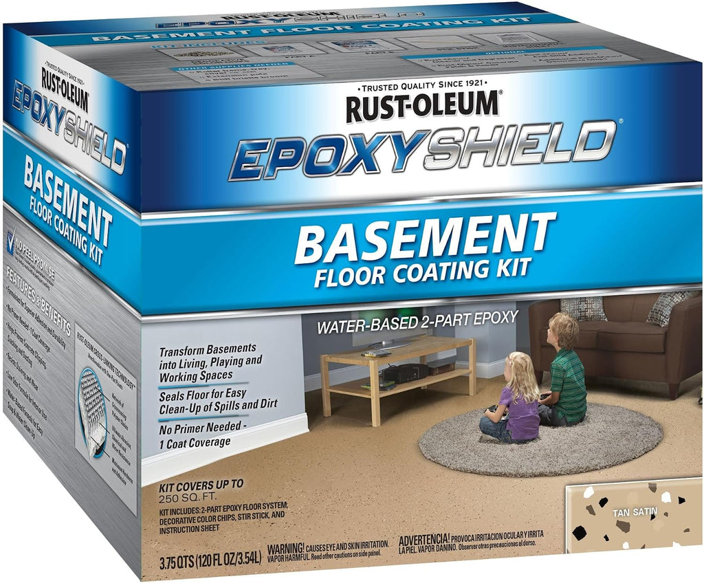 Rust-Oleum 391281 EpoxyShield Basement Floor Coating Kit, Gallon, Tan Satin