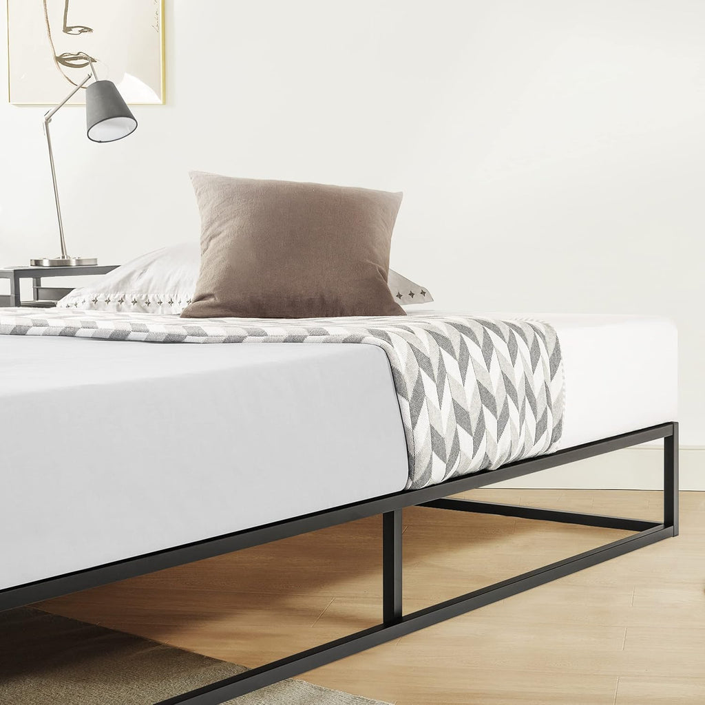Mellow Modernista Low Profile 10 Inch Metal Platform Bed Frame with Classic Wooden Slat Support Mattress Foundation (No Box Spring Needed), King, Black