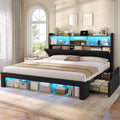 ADORNEVE California King Bed Frames with 4 Storage Drawers, Footboard Cubbies and RGB Lights, Corduroy Upholstered Platform Bed with Power Outlets and Storage Headboard, No Box Spring Needed, Black