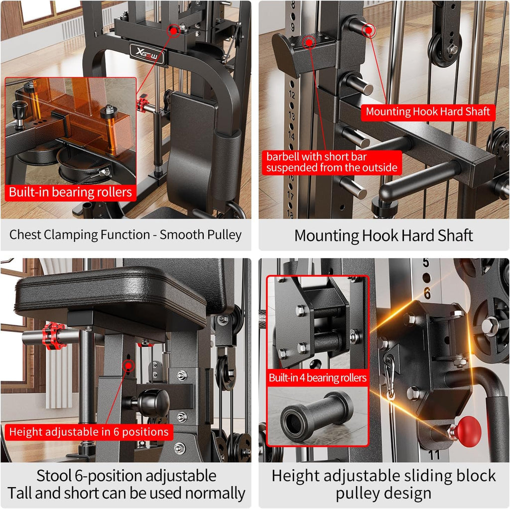 Multi-Purpose Squat Rack,Smith Machine Weight Rack Set with Cable Crossover System, Home Gym Power Racks, Power Racks and Packages