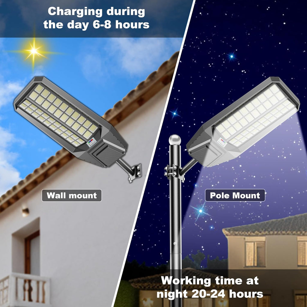 loyoele 900000LM 10000W Solar Street Lights Outdoor – LED Solar Light with Motion Detection, Dusk to Dawn, Weatherproof, Ideal for Security Lighting in Driveways and Parking Lots