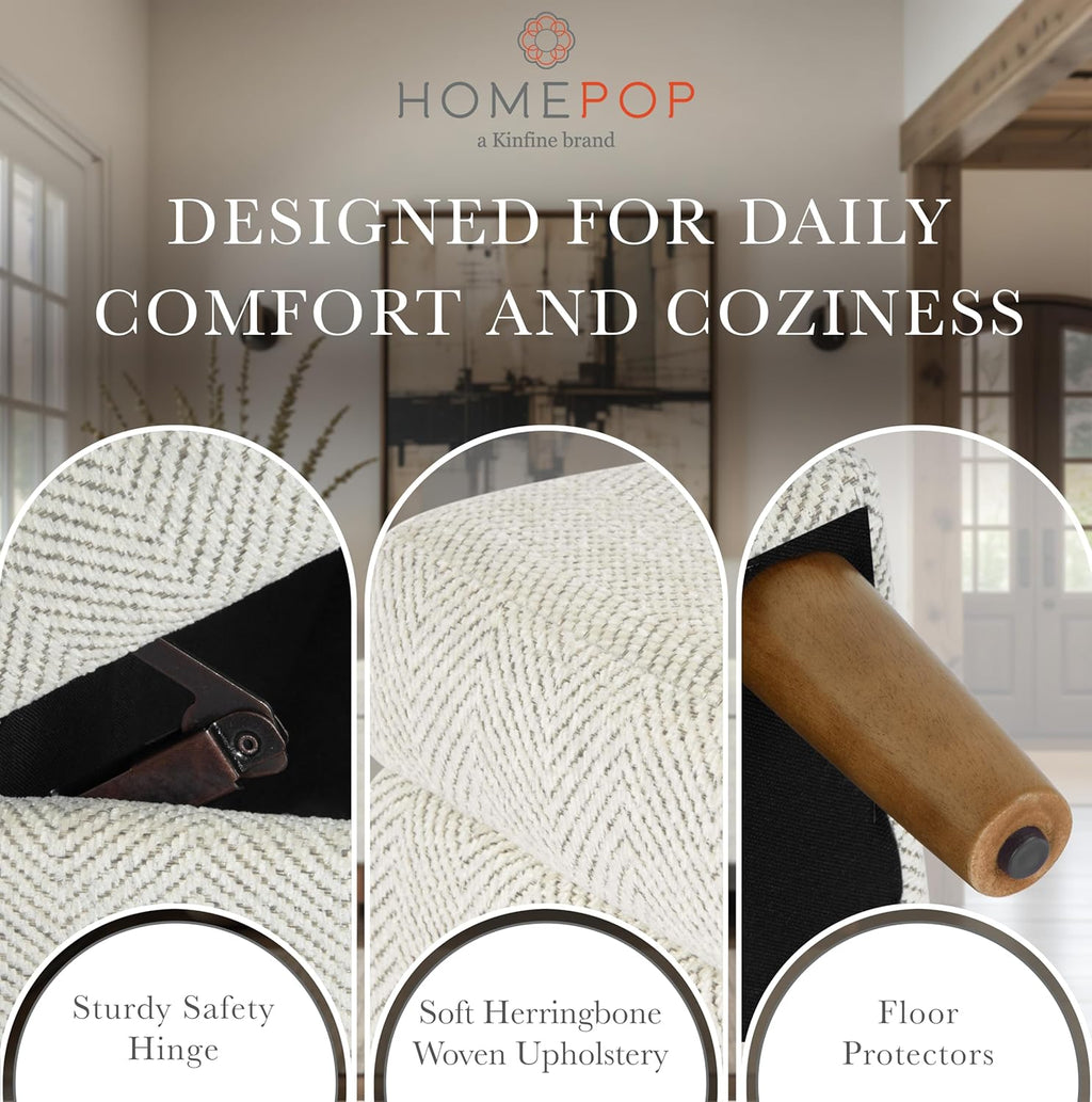 HomePop Malmo Decorative Storage Bench -Cream Chevron Woven