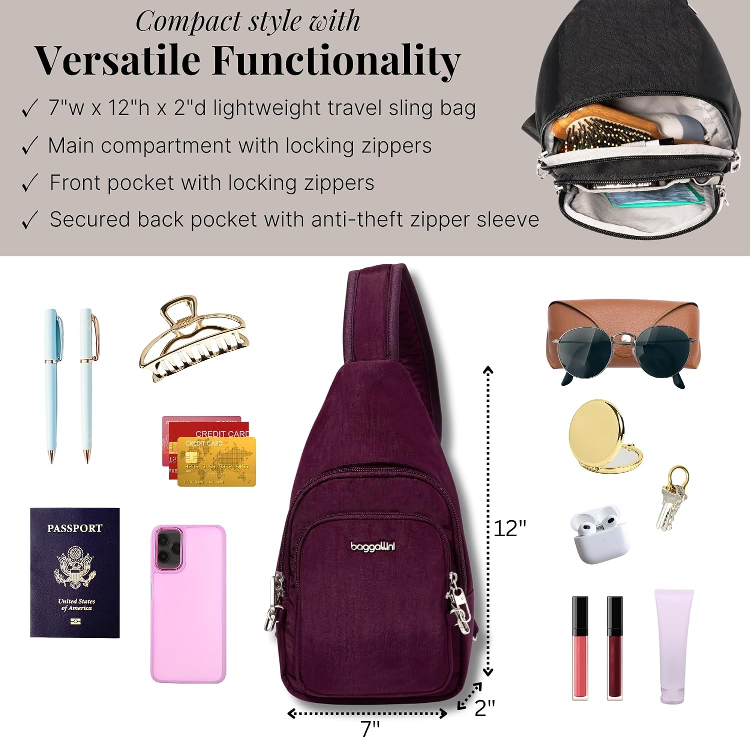 Baggallini Securtex Anti-Theft Daytripper Sling
