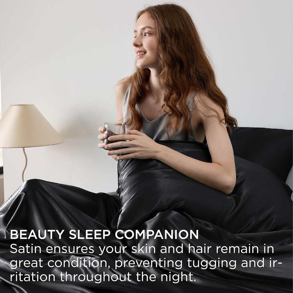 Twin XL Size 4-Piece Sheet Set Premium Mulberry Silk Bed Sheets Set Fits 14-16' Deep Pocket - Luxurious Soft Silk (Solid, Black)