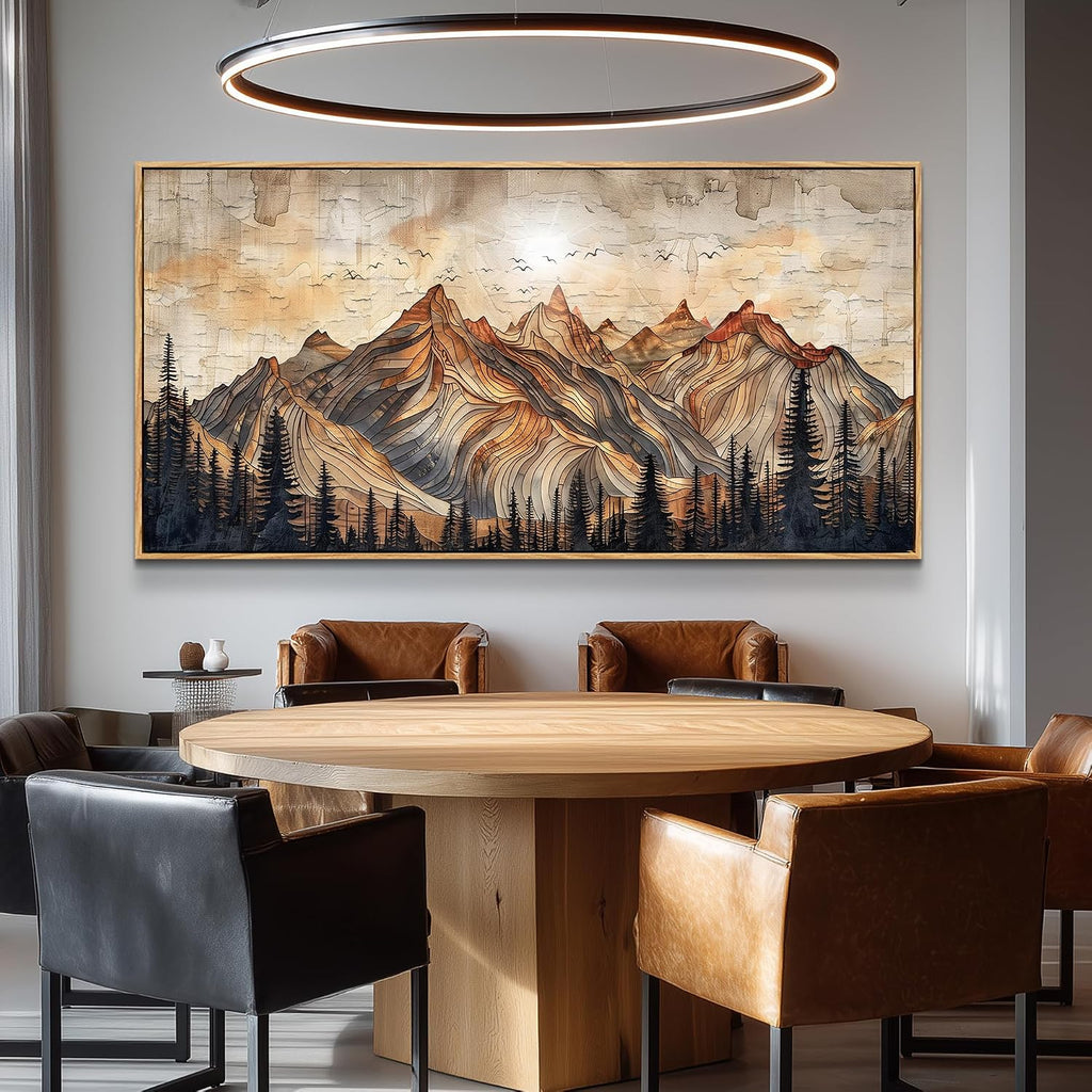 JUDASJART Canvas Wall Art For Bedroom Large Wall Decorations For Living Room Modern Office Wall Decor Abstract Watercolour Painting Mountain Landscape Pictures Artworks Home Decor Wood Framed