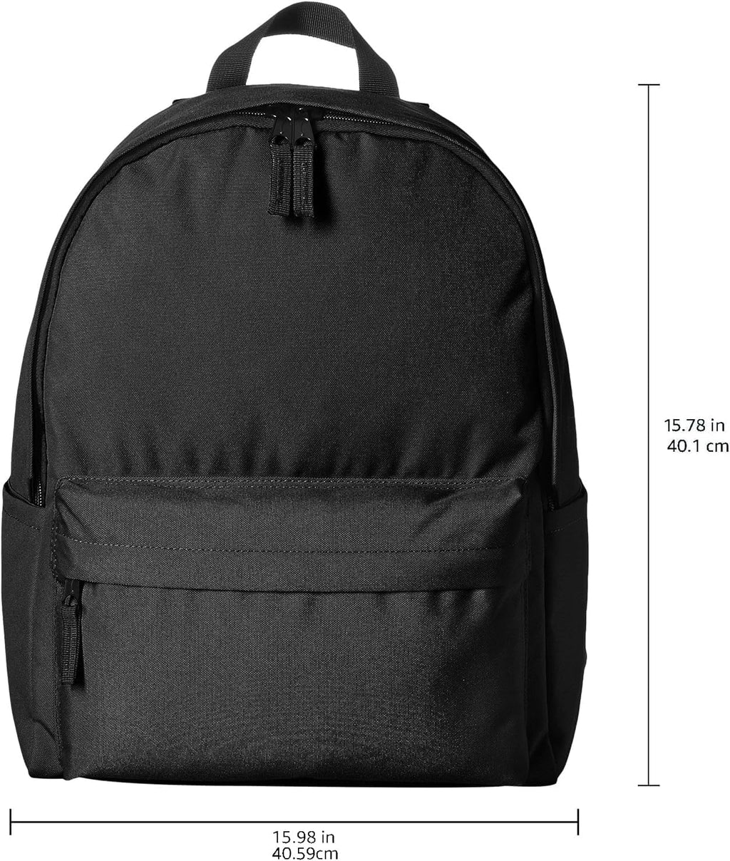 Amazon Basics Backpack for School,Travel,Study with Padded Adjustable Shoulder Straps,Spacious Compartment,Water Bottle Pockets,Durable Classic Design,Black,(Pack of 8)