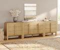 WAMPAT 3 Piece Bedroom Dresser Set, 110.2' Wide Mid Century Modern Chest of Drawers with Curved Handles, Dresser TV Stand with 12 Drawers, Wood Drawer Organizer for Bedroom, Oak