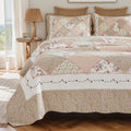 Brandream Queen Size Quilt Set Cotton Patchwork Quilts Blush Pink Cottage Floral Quilted Comforter Set 3-Piece