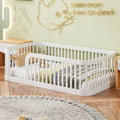 Floor Bed with No Slat, Wood Platform Bed Frame with Fence for Bedroom,No Needed Box Spring (White, Twin)
