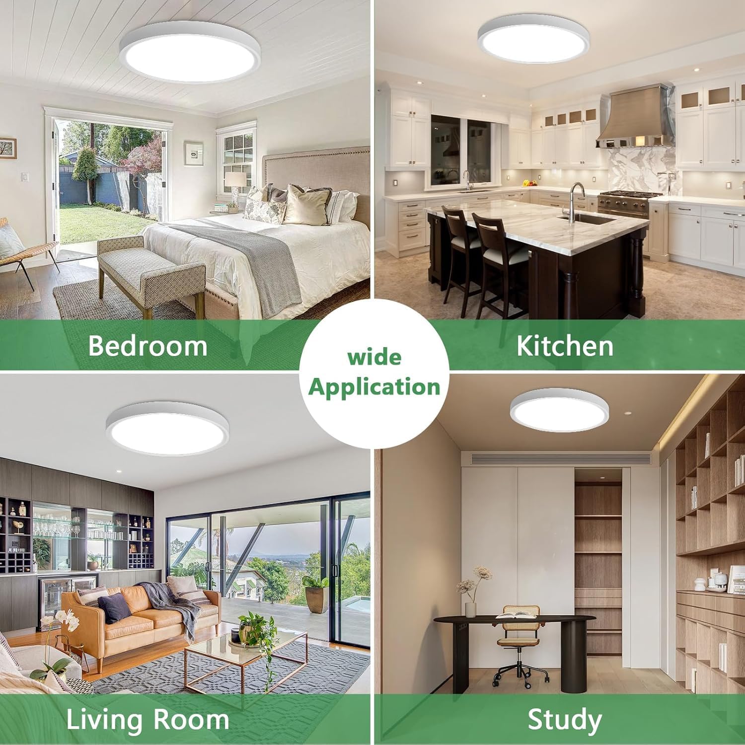 2 Pack 24 Inch Large LED Flush Mount Ceiling Light, 50W,5480LM, 3000K/4000K/6000K CCT Selectable,Black Round Flat Panel Low Profile Ceiling Light Fixtures for Hallway, Kitchen, Bedroom, Laundry Room